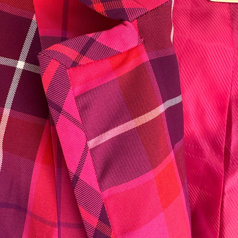 Trina Turk Pink and Red Blazer Structured Plaid Jacket 6 - Picture 4 of 7